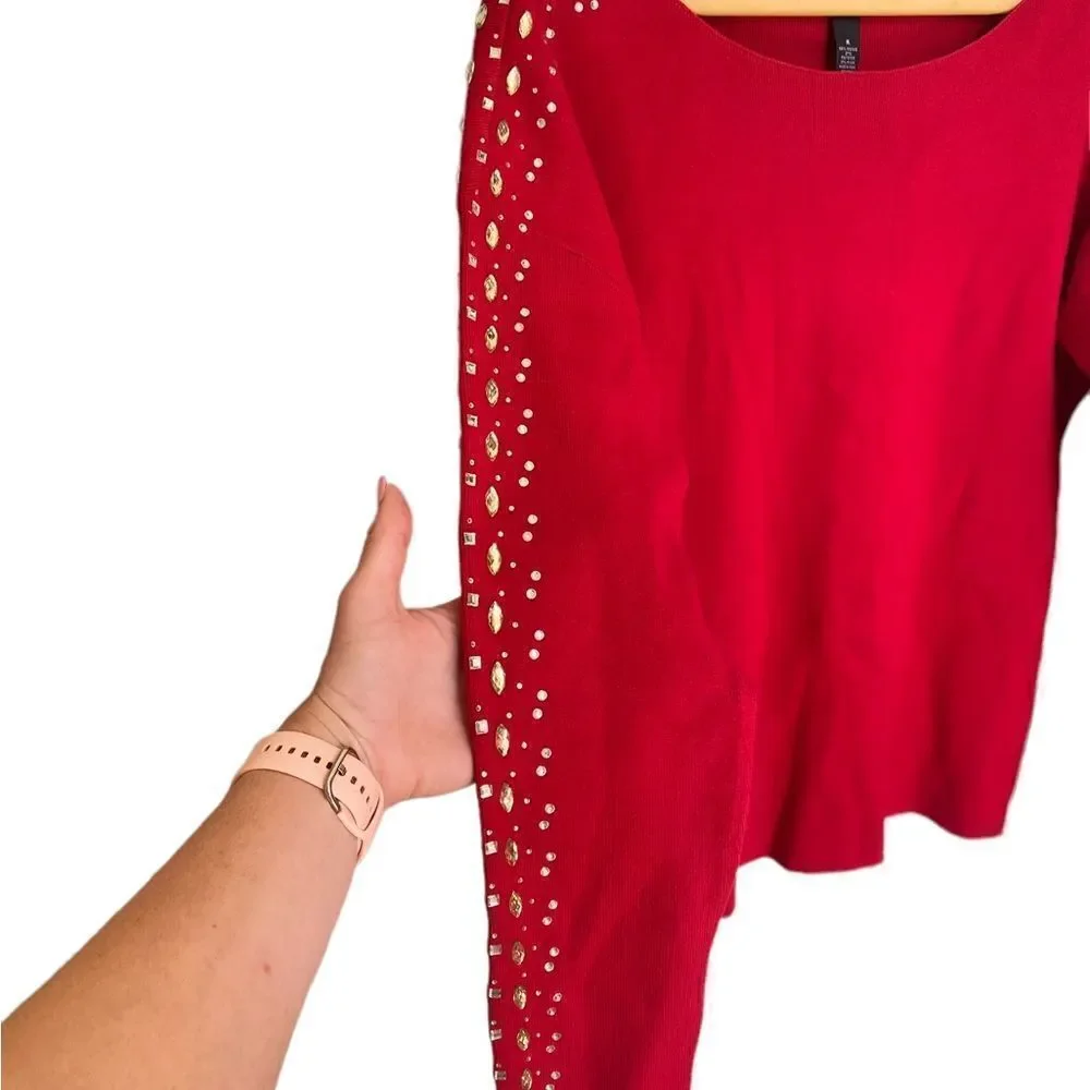 INC International Concepts Women's Embellished Sweater Red Size Medium NWT